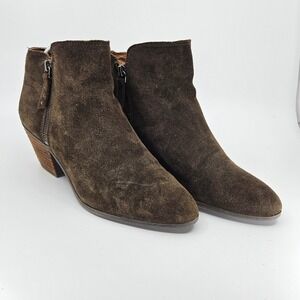 FRYE &‎ CO Rustic Minimalist Suede Ankle Boots Block Heel Side Zip Sz 8.5M Brown